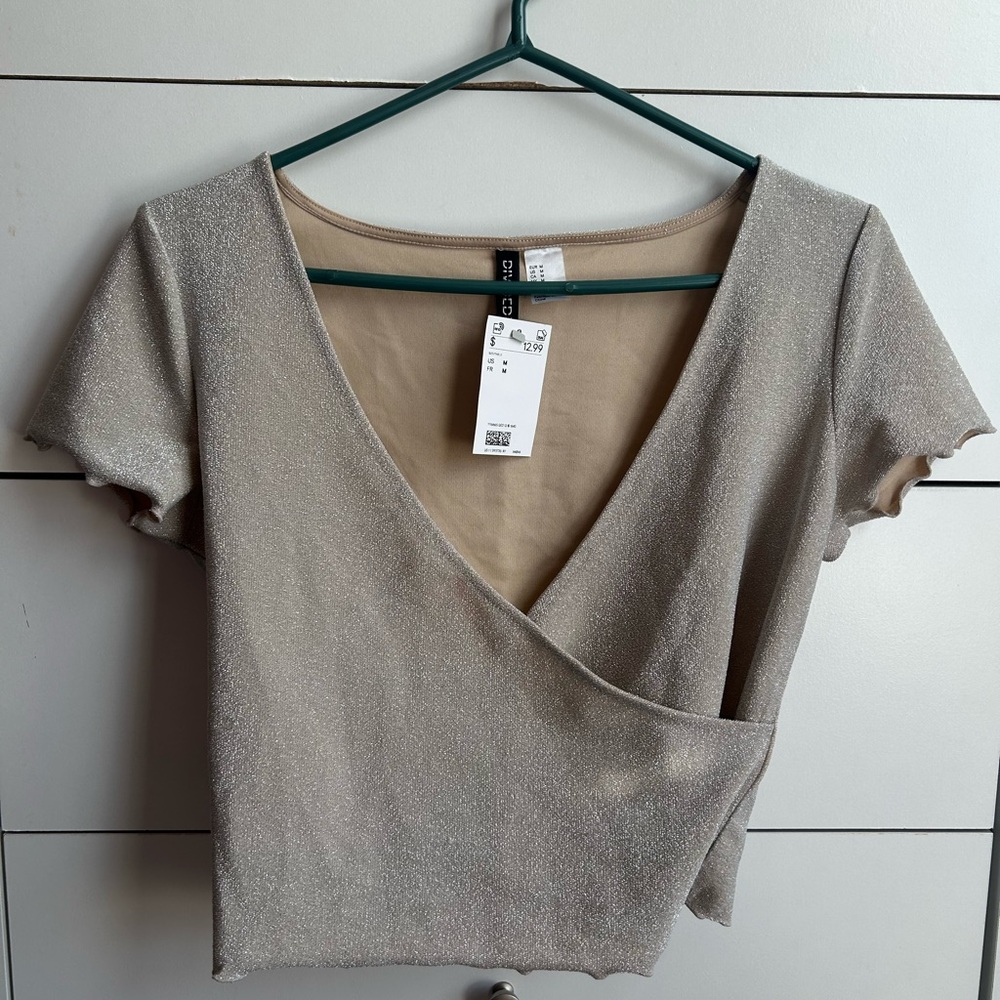 NWT Divided Shimmering Silver V-Neck Blouse